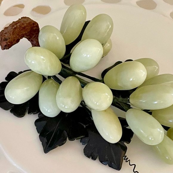 Italian Vintage 1950s Jade Stone Grapes Onyx Leaves Celadon Alabaster Marble - Picture 4 of 8